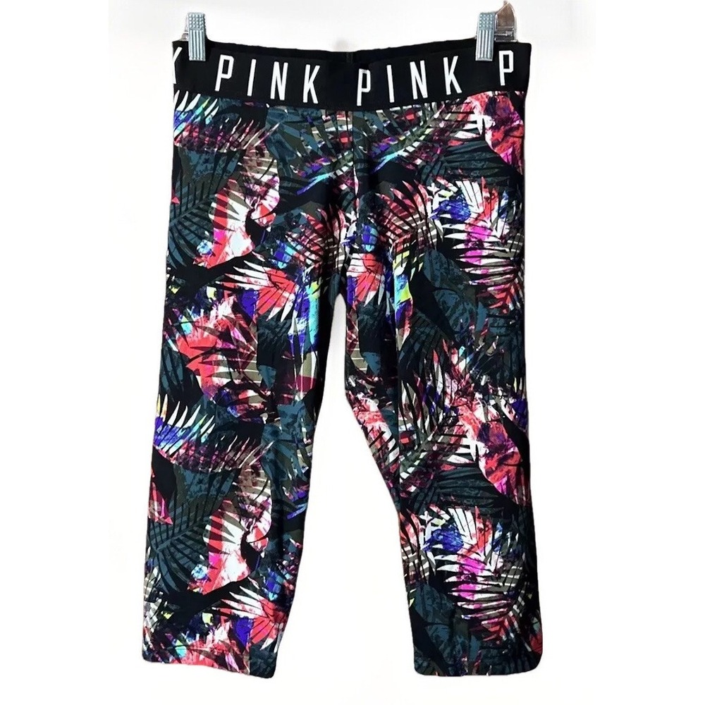 Victoria's‎ Secret PINK ultimate crop yoga leggings Tropical 🌴 Palm Large EC